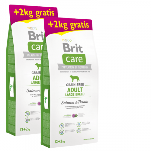 2x Brit Care Dog Grain-free Adult LB Salmon & Potato 12kg + 4kg ZDARMA