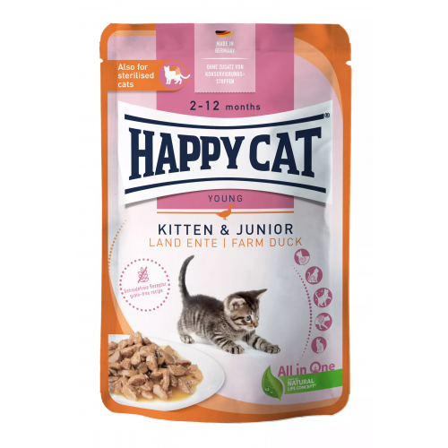 Happy Cat  Meat in Sauce - Kitten & Junior Land-Ente 85 g