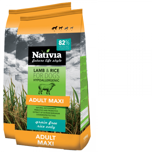 2x Nativia Adult Maxi Lamb & Rice 15kg