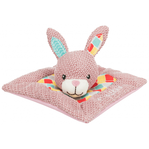 JUNIOR snuggler - plyšový mazlíček, čtverec s králičí hlavou 13 x 13 cm - DOPROD
