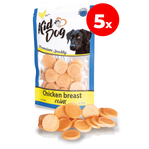 KIDDOG kuřecí mince z kuřecích prsou 5 x 80 g