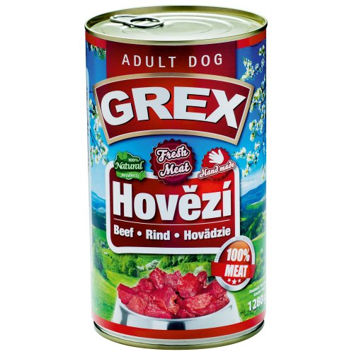 GREX konzervy pro psy hovězí 1280g