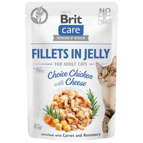 Brit Care Cat Fillets in Jelly Chicken&Cheese 85g (min. odběr 24 ks)