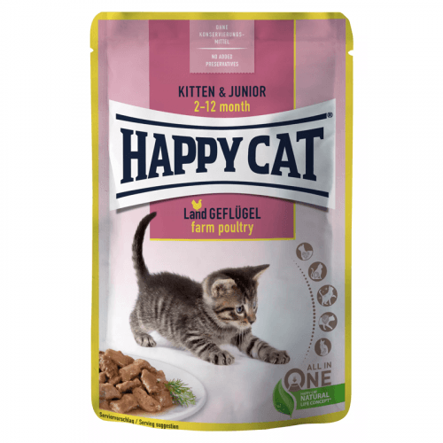 Happy Cat Pouches - Meat in Sauce Kitten & Junior Land-Geflügel 85 g
