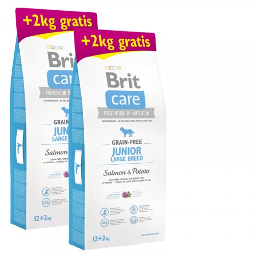 2x Brit Care Dog Grain-free Junior LB Salmon & Potato 12kg + 4kg ZDARMA
