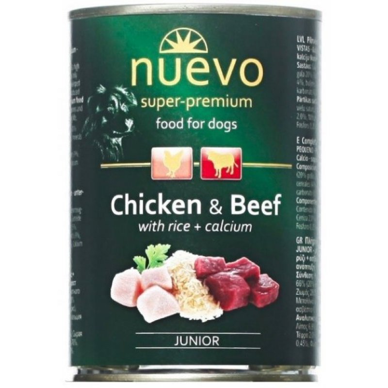 Nuevo pes junior kuřecí a hovězí konz. 400g