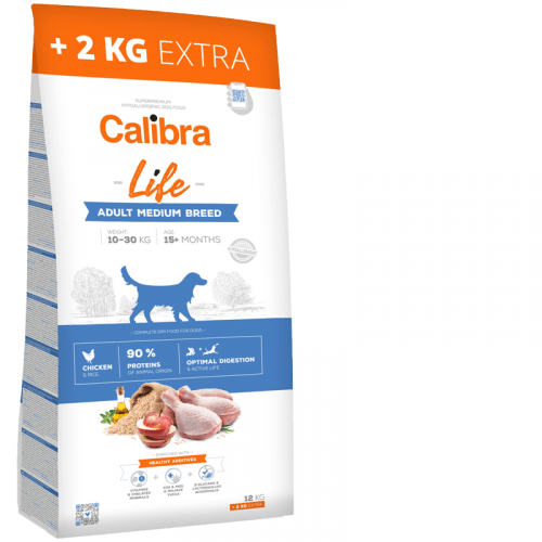 Calibra Dog Life Adult Medium Breed Chicken 12kg + 2kg ZDARMA