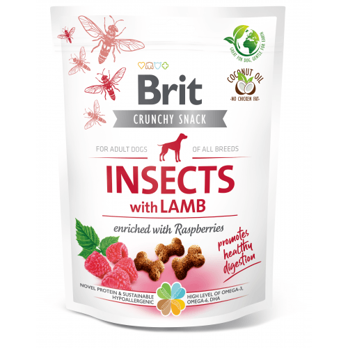 Brit Care Dog Crunchy Crack. Insec. Lamb Raspber 200g (min. odběr 6 ks)