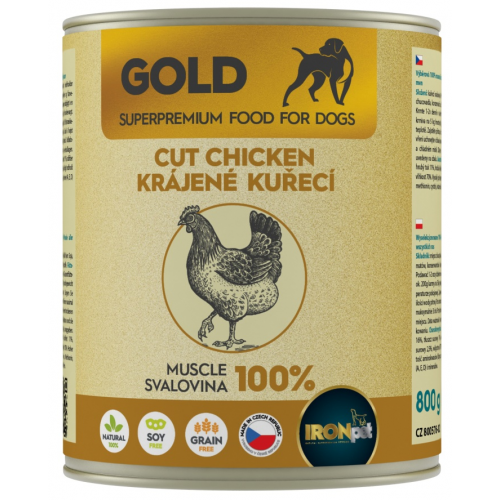 IRONpet Gold Dog Chicken cut muscle konzerva 800g