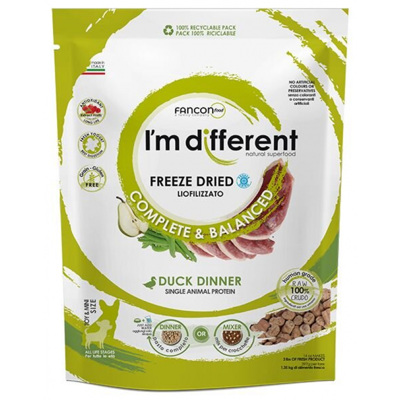 I´M DIFFERENT Duck DINNER, mrazem sušené raw krmivo s kachnou, 156 g